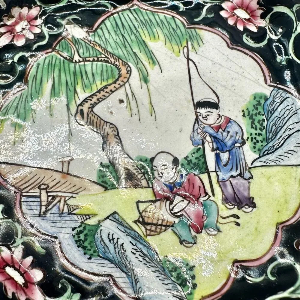 Cloisonné enamel square  Chinese trinket tray